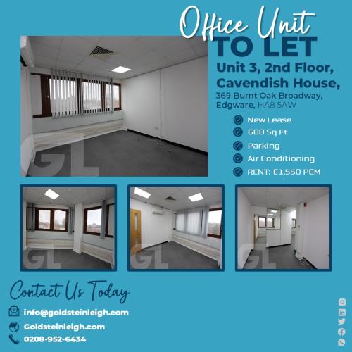 Unit 3, 2nd Floor, Cavendish House, 369 Burnt Oak Broadway, Edgware, HA8